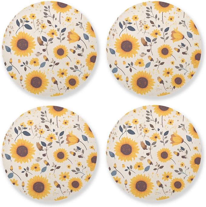Sunflower Cow Leather Skin Brown Pattern Round Coasters by KLL