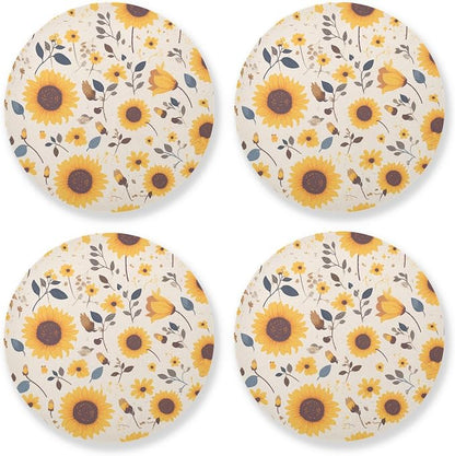 Sunflower Cow Leather Skin Brown Pattern Round Coasters by KLL