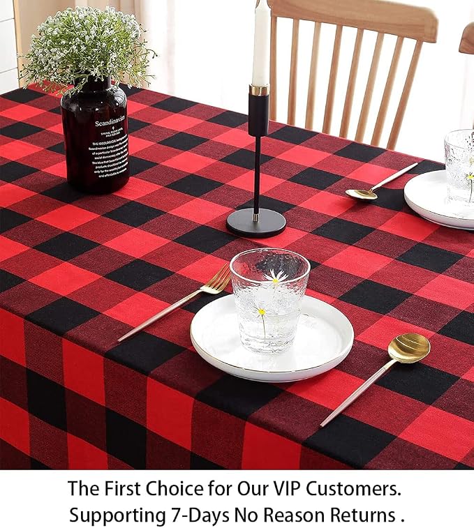 ShinyBeauty Rectangular Tablecloth 60"X120" Red and Black Checkered Tablecloths - Image 5