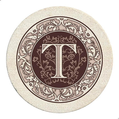 Thirstystone Monogram Round Natural Sandstone Coaster 4 Pack | 4" Diameter by Thirstystone