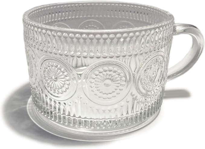 Vintage Embossed Sunflower Retro Glass Coffee Mug Cup 14 ounce Stackable - Image 2