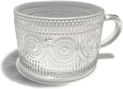 Vintage Embossed Sunflower Retro Glass Coffee Mug Cup 14 ounce Stackable - Image 2