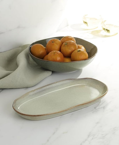 Oneida Organic Shades Sage Green Stoneware 2-Piece Serving Platter Set | - Image 6