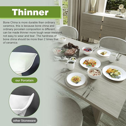 Yoshy 12-Piece White Bone China Dinnerware with Lightweight Durable Chip Resistant Design Service for 4 (16 Piece - Service for 4, Streamsong)