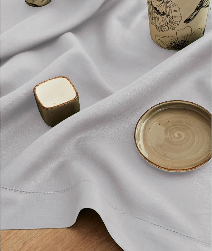 Solino Home 100% Pure Linen Dining Table Runner Grey Hemstitch, 14 x 108 in | - Image 3