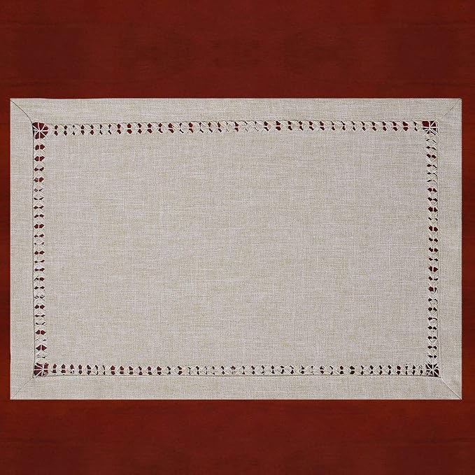 Grelucgo Handmade Hemstitched Polyester Rectangle Table Placemats - Image 3
