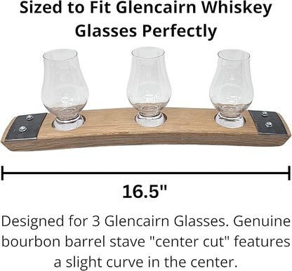 Premium Barrel Stave Whiskey Flight, includes 3 Crystal Glencairn Glasses (Natural with Glass)