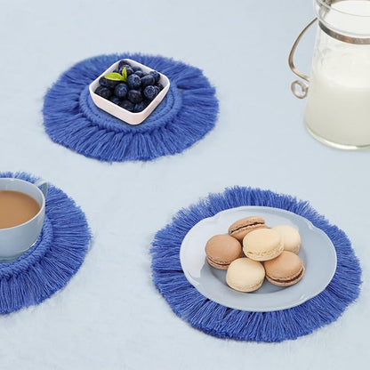 Coomin Boho Coasters for Drinks, Handmade 7.4in, 2p Light Blue | Woven - Image 6
