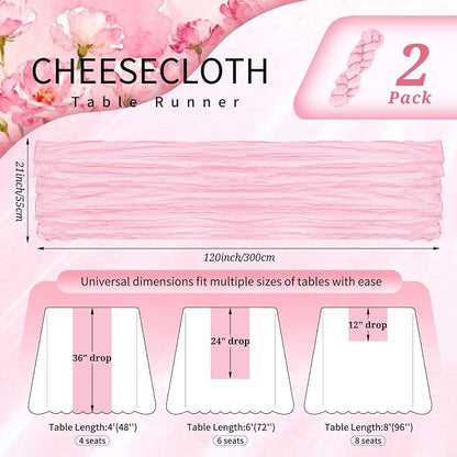 Showgeous 2 Pack Light Pink Cheesecloth Table Runners Boho Wedding Decor | - Image 2