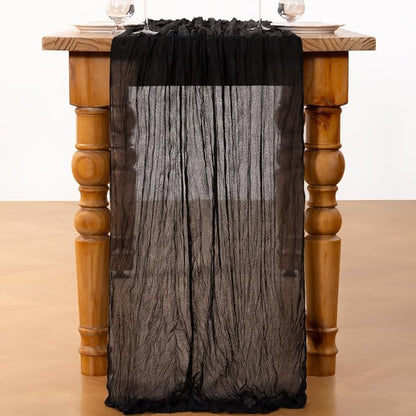 DeZerlor Black Cheesecloth Table Runners 2 Pack Halloween Runners | 120Inches - Image 3