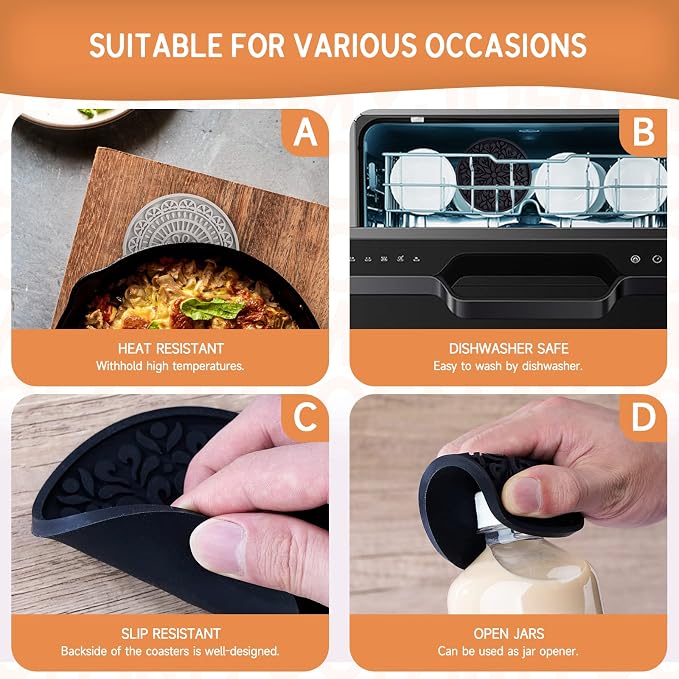 8 Pcs Boho Coasters for Drinks, Silicone Coasters - Image 6