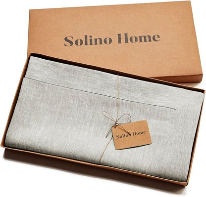 Solino Home Linen Tablecloth 60 x 144 Inch - 100% Pure Linen Oyster Grey Table Cloth for Rectangle Tables - Athena, Machine Washable Tablecloth for Spring, Easter
