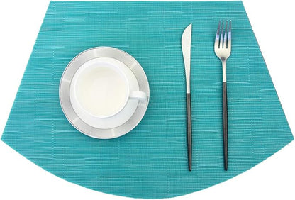 PIGCHCY Wedge Shaped Placemats Set of 6 with Centerpiece Round Mats Washable Kitchen Placemats Heat-Resistant Table Mats (Teal Blue)