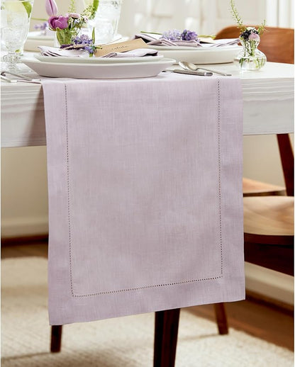 Solino Home 100% Linen Table Runner Lilac, Classic Hemstitch 14 x 156 in | - Image 2