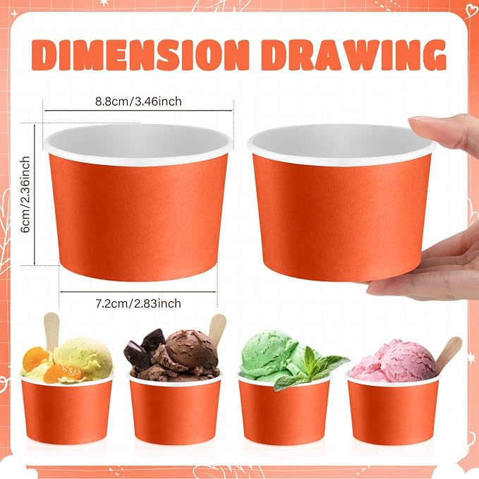 Jingmore Paper Ice Cream Cups 9oz Colored Disposable Dessert Bowls - Image 3