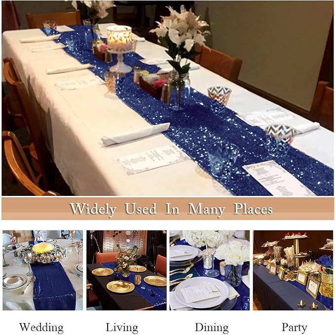 ShinyBeauty Sequin Table Runner Navy Blue Sequins Table Linen Elegant Runners - Image 6