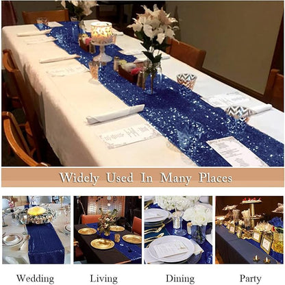 ShinyBeauty Sequin Table Runner Navy Blue Sequins Table Linen Elegant Runners - Image 6