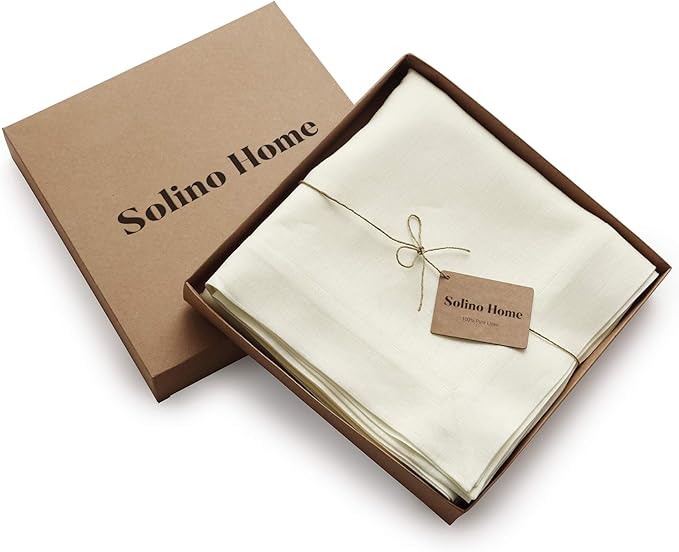 Solino Home Linen Ivory Tablecloth 60 x 60 Inch - 100% Pure Linen Square Tablecloth - Machine Washable Table Cloth for Spring, Easter - Fete