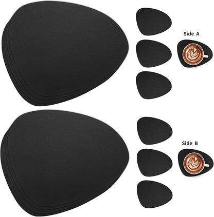 Myir JUN Placemats, Dual-Sided Placemats Waterproof Faux Leather Placemats Set of 4 Place Mats and Coasters Non-Slip Washable Table Mats for Dining Table (Black, Set of 4)