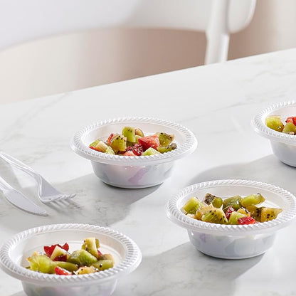 PLASTICPRO 400 PCS White Plastic Bowls 5 oz Premium Quality Light Weight Dishes Disposable Small Plastic Bowls for Dessert Appetizers Soups for Parties Weddings