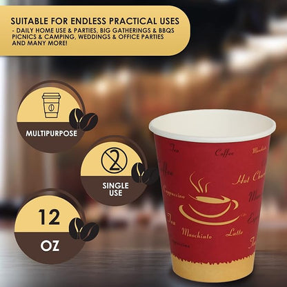PAMI Disposable Paper Coffee Cups 12 oz, Single-Use, Leak Resistant - Image 5
