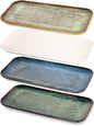 Porcelain Dinner Plates, Serving platters for entertaining, for Fruit, cheese, snack, Bread, cupcake, Salad - Scratch Resistant durable, Microwave, Dishwasher Safe, four colors 4 PCS