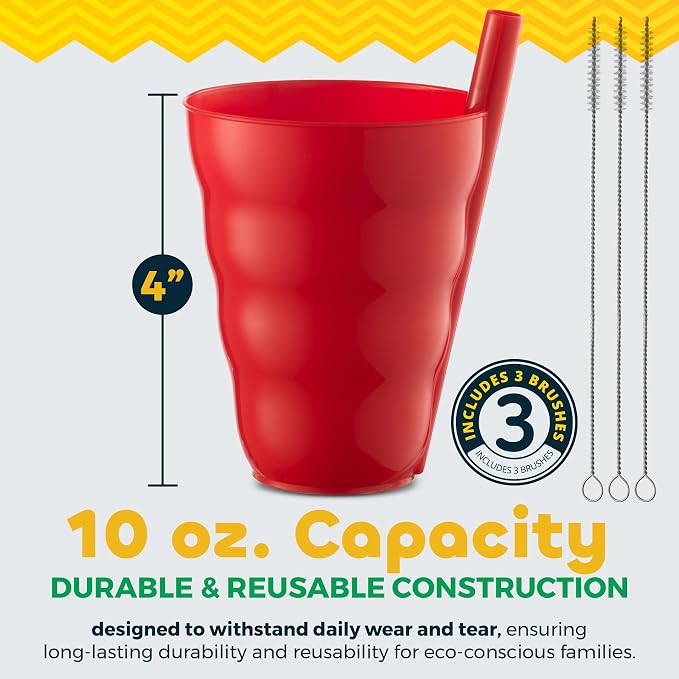 JoyServe 10 Oz Kids Straw Cups BPA-Free Stackable Drink Tumblers | Built-In - Image 2