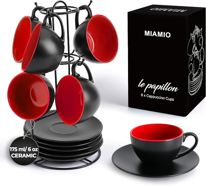 MIAMIO - Set of 6, Ceramic Stackable Cappuccino Cups Set / 6 Ounce Cappuccino by MIAMIO