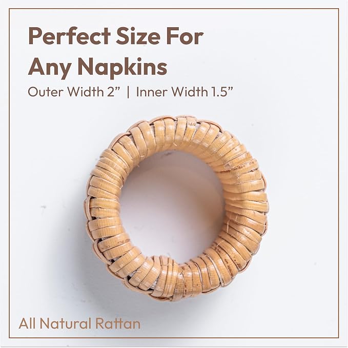 Rattan Napkin Rings Set of 12, Made in Indonesia, Handwoven 1.5" Rustic Wicker - Image 4