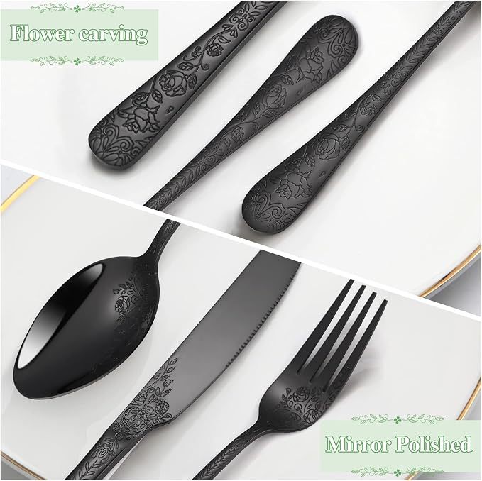 40-Piece Unique Silverware Set, OIULO Embossed Pattern Flatware Set - Image 3