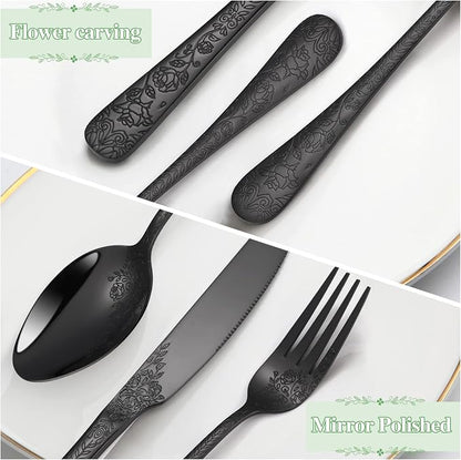 40-Piece Unique Silverware Set, OIULO Embossed Pattern Flatware Set - Image 3