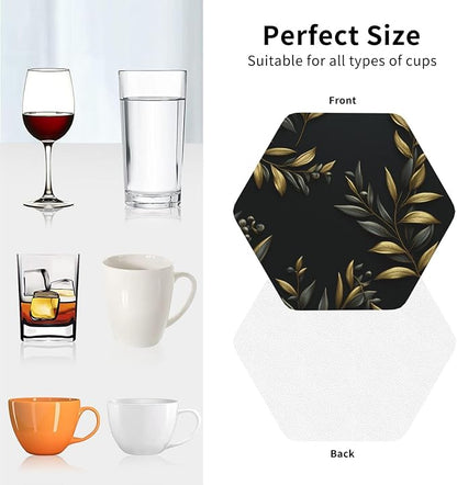 4Pcs Leather Coaster for Drinks Golden Olive Branch Cup Coasters Aesthetic - Image 4
