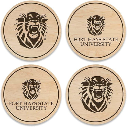 LazerEdge Fort Hays Tigers Wooden Coaster Set - Maple Wood - Officially Licensed Product - 4-Pack