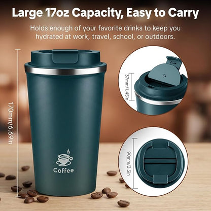 17oz Travel Coffee Mug, Leakproof Vacuum Coffee Cup Insulated Tumbler | 304 - Image 3