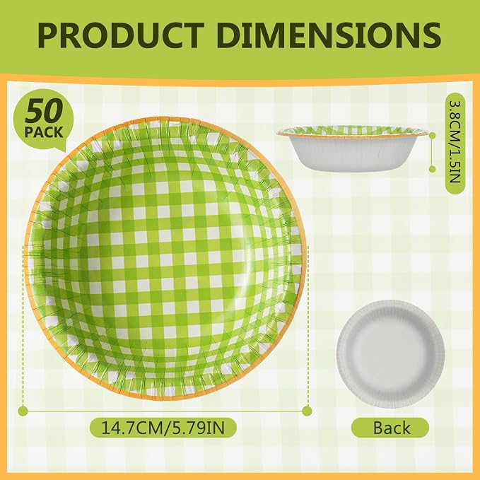 50 Pcs Small Paper Bowls, 8 oz Disposable Gingham Bowls, Soak Proof, Cut Proof - Image 2