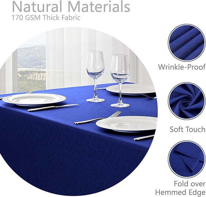 2 Pack Rectangle Tablecloth, 52x70 inch, Water Resistant Wrinkle Free Linen Textured Table Cloth Washable, Decorative Fabric Table Cover for Dining, Party and Camping, Royal Blue