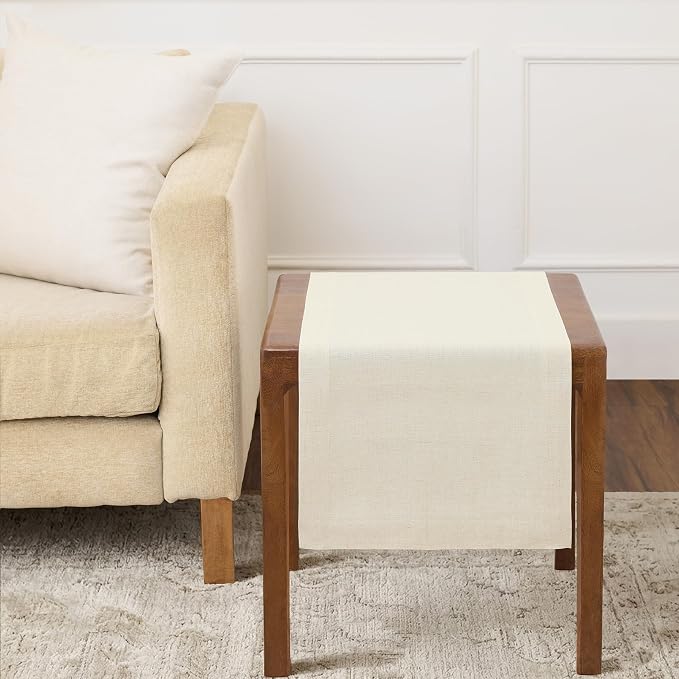 Solino Home 100% Linen Dining Table Runner Ivory Woven, Fete 14 x 36 in | Table by SolinoHome