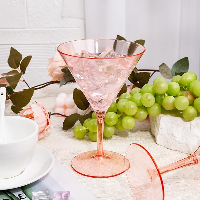 Liacere Martini Glasses Set of 6-11 oz Pink Plastic Martini Cocktail Glasses - Image 6