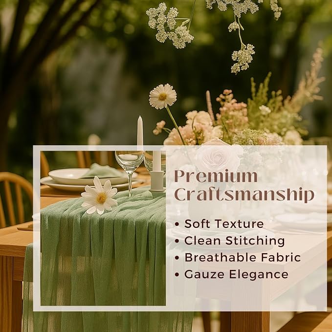 6 Pack Sage Green 10FT Cheesecloth Table Runners –120 Inch Rustic Gauze Bulk Set - Image 3