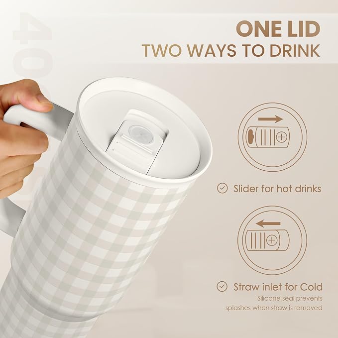 SANDJEST Grey Gingham 40oz Slider Tumbler - Image 5