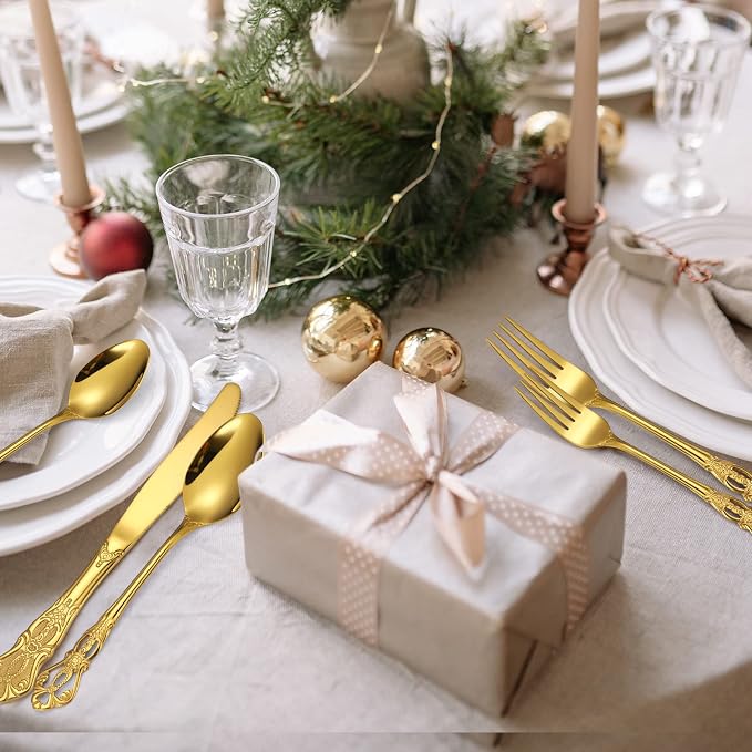 Retro Silverware Gold Set for 4 Stainless Steel Flatware Royal 20 Piece Cutlery - Image 8