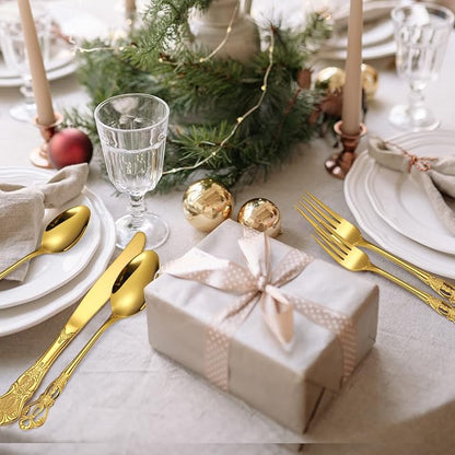Retro Silverware Gold Set for 4 Stainless Steel Flatware Royal 20 Piece Cutlery - Image 8