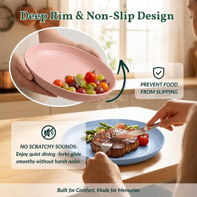 Deep Dinner Plates Set of 8 Unbreakable Wheat Straw Plates Plastic Reusable - Image 4