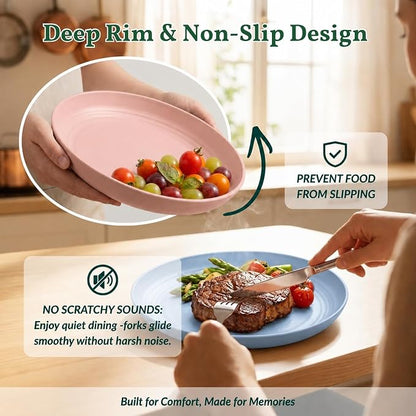 Deep Dinner Plates Set of 8 Unbreakable Wheat Straw Plates Plastic Reusable - Image 4