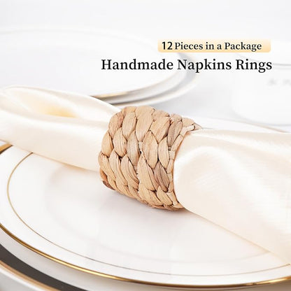 Napkin Rings Set of 12, Farmhouse Table Decor Handmade by Natural Water Hyacinth - Image 7