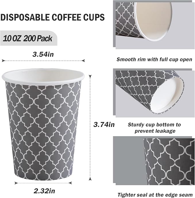Lamosi Coffee Cups 10 oz 200 Pack, Disposable Paper Coffee Cups, Hot Cups | - Image 2