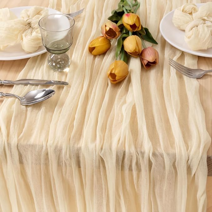 3 Pack Beige Cheesecloth Table Runner 10ft Boho Rustic Gauze Runner | - Image 3
