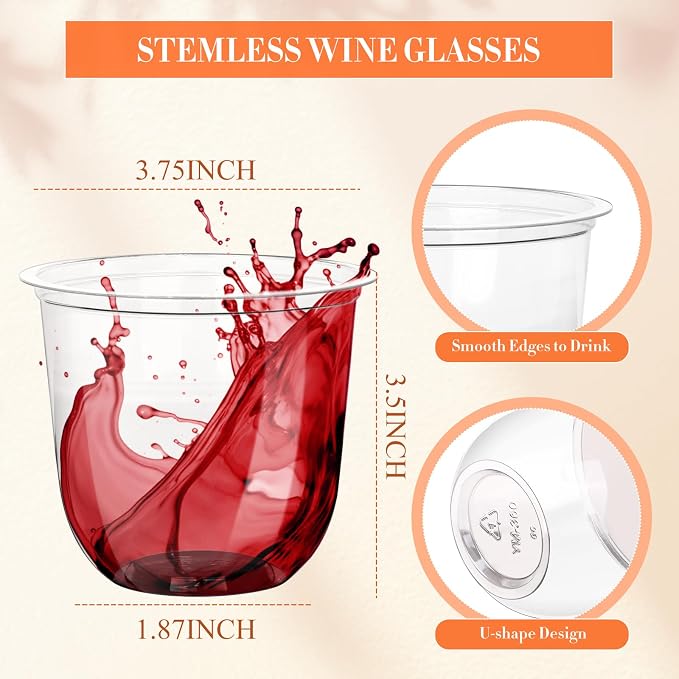 KesaPlan 50 Pcs 12oz Plastic Clear Cups, Disposable Wine Cocktail Glasses | - Image 3