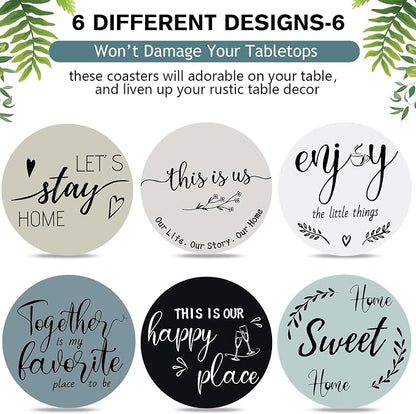 Queekay Coasters Set of 6 House Warming Gifts New Home Wooden Farmhouse Drink - Image 4