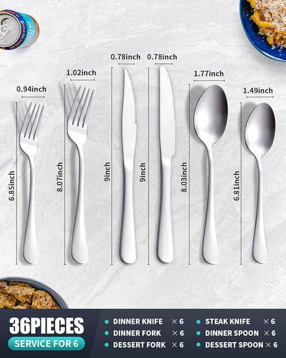 Matte Gold Silverware Set with Steak Knives, 36-Piece Stainless Steel Flatware - Image 2